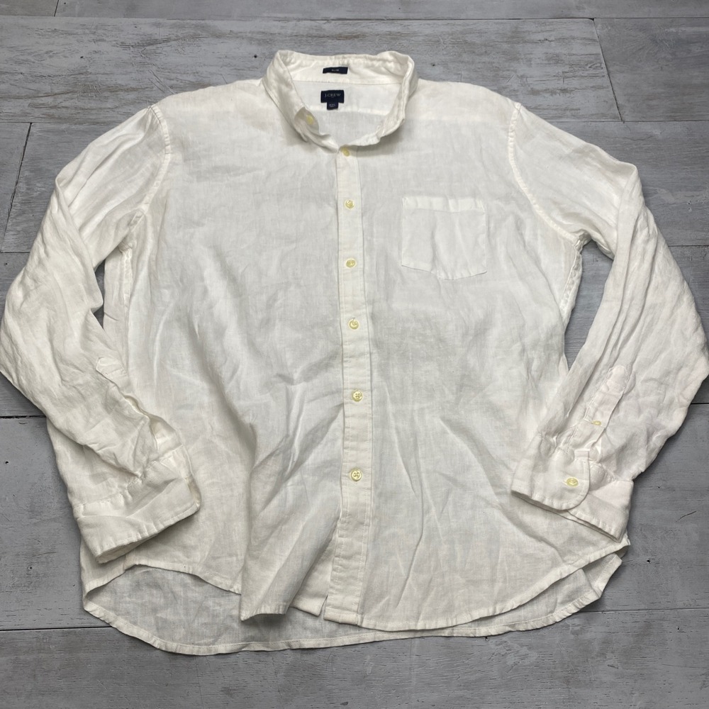 J.Crew Linen Cotton Blend Shirt Mens XXL White Slim Fit Long Sleeve Pocket